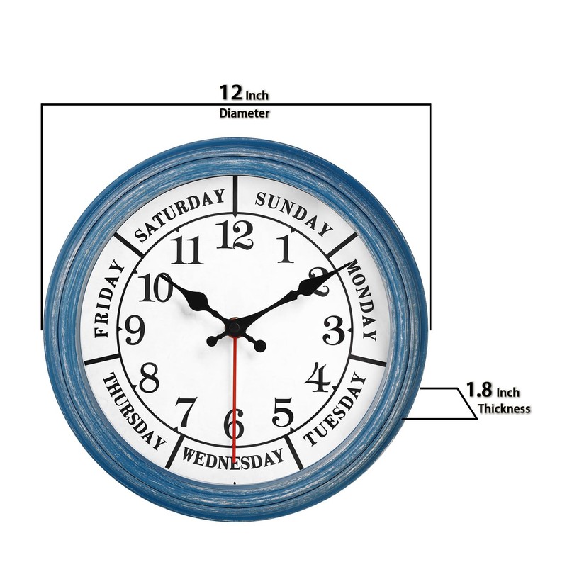JENLYSTIME 12 Inch Retro Wall Clock,Classic Day of The Week