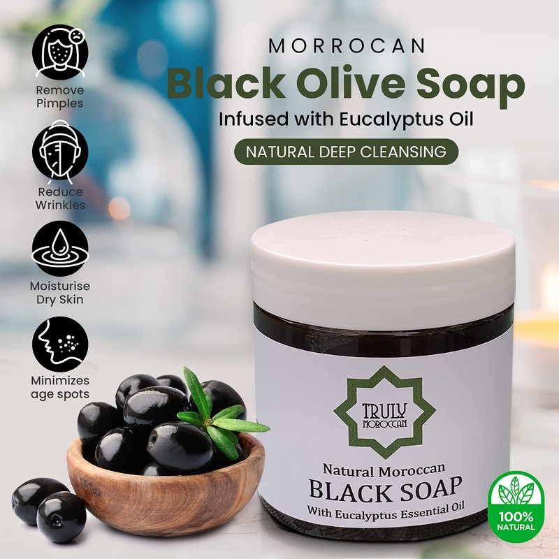 Moroccan Black Olive Soap Enriched with Eucalyptus Oil