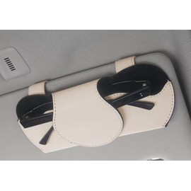 HABONG Leather Car Glasses Holder, Car Visor Leather Glasses Case with Magnetic Clip, Car Interior Visor Accessories, Visor Accessories Glasses Holder Glasses Organizer (Beige)