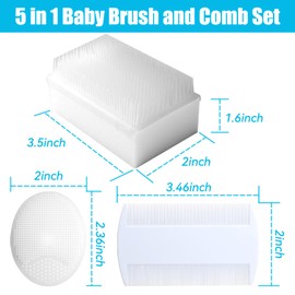 Cradle Cap Brush for Babies, 5Pcs Cradle Cap Treatment Set with Soft Bristle Brushes Silicone Scrubber Fine-Tooth Comb for Newborn Bathing Essentials Baby Brush and Comb Set (White)