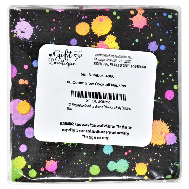 100 Glow Cocktail Napkins Neon Beverage Disposable Paper Colorful Party