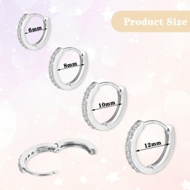 4 Pairs of Hoop Earrings Silver Earrings for Women Small Earrings Set with Zirconia Hypoallergenic Cartilage Hoop Earrings Rhinestone Hoop Earrings for Piercings Small Sleeping Hoop Earrings