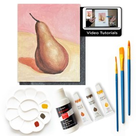 Painting4Real DIY Painting Kits for Adults and Kids with Video Tutorials: Learn How to Paint Golden Pear – Painting Set & Art Supplies Kit, Ideal for Modern Farmhouse Art – 9 Piece Acrylic Paint Set