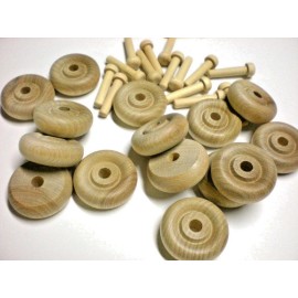 200 Wood Toy Wheels Size 1-1/4 Inch Diameter AND 200  Axle Pegs