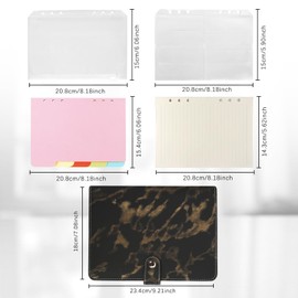 FYY Leather A5 Binder Notebook - Refillable 6 Ring Planner With Pockets, Dividers, Refill Paper, PU Leather Travel Journal Cover Black