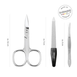 TITANIA Manicure Case Set (3 Pieces) • High Quality Manicure Set in Genuine Leather Case • With Nail Scissors, Solingen Nail File & Solingen Tweezers • Nail Set Manicure (Black)