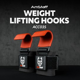AmStaff Fitness Weight Lifting Hooks (Pair, Red) - Gym Wrist Straps with Steel Hooks for Weightlifting, Pull-Ups, Deadlifts, Strength Training, and Fitness Workouts - Adjustable Neoprene Wrist Support