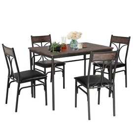 VECELO Kitchen Dining Room Table Set with 4 Chairs for Small Space, Apartment,Metal Steel Frame