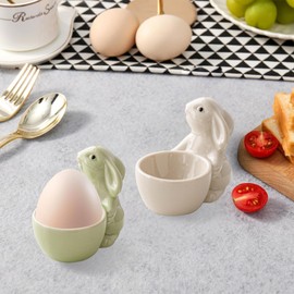 EEPLUYTY Ceramic Egg Cups, Rabbit Egg Cups, Easter Egg Cups, Perfect for Breakfast, Easter and All Kinds of Celebrations (Pink, White, Green)