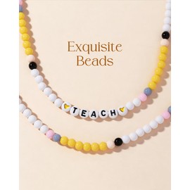 Toykee Lanyards with ID Badges Holder for Teachers Keys Card - Yellow and White Women Breakaway Retractable Beaded Necklace Break Away Lanyard with Holder for Name Tag Cruise Ship