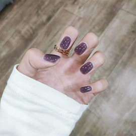 YienDoo Glossy Solid Color False Nails Press on Nails Purple Round Head Nails Full Cover Acrylic Nails Salon Art Fake Nails Tips for Women and Girls （24Pcs）