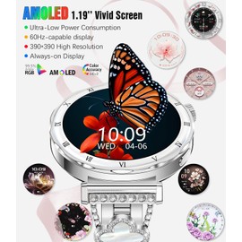 Smart Watch for Women, 1.19" AMOLED HD Screen Women's Smartwatch, Fitness Tracker with Heart Rate/Sleep Monitor, Bluetooth Call, IP67 Waterproof, Compatible with iOS & Android (Elegant Silver RT-i222)