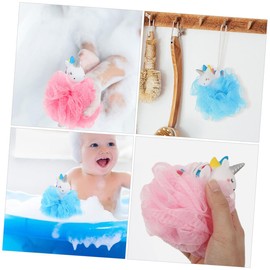 Mikinona 4pcs Unicorn Loofah Sponges for Boys and Girls Soft Body Wash Balls for Fun Bath Gentle Shower Scrubbers Pink and Blue for Bathing Accessories and Cleaning Skin