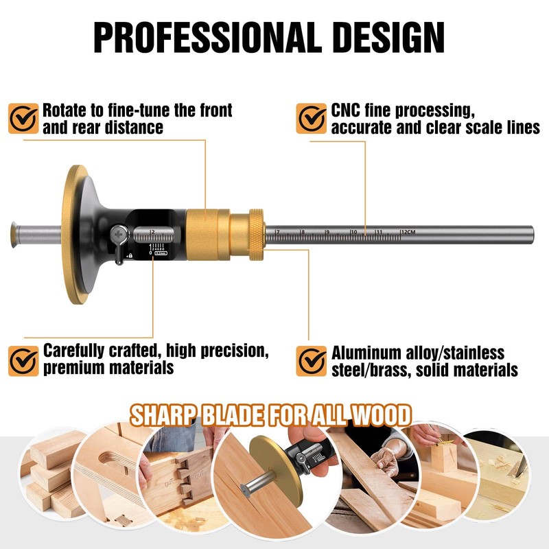 Loodmeo Wheel marking gauge, Newly Unique movable blade,0.2 mm precision,woodworking