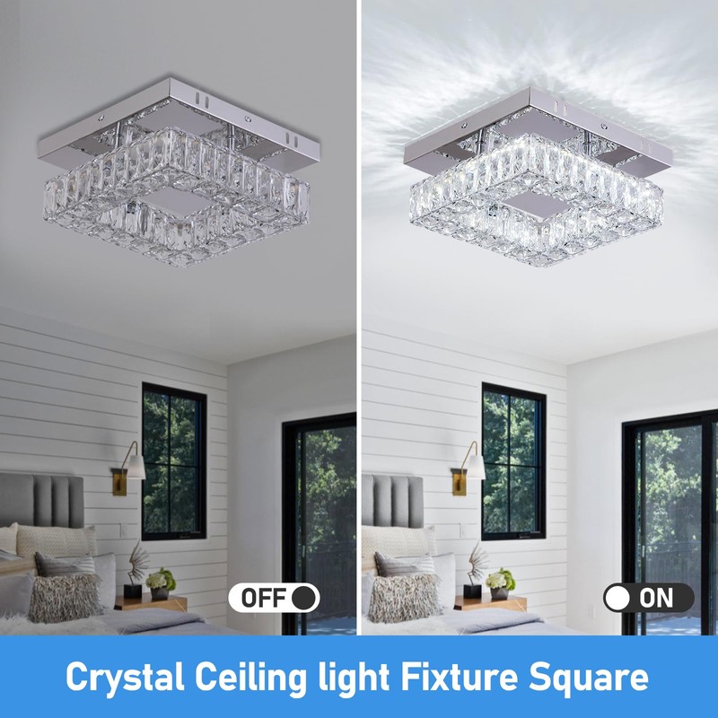 YPQXYHDA Mini Modern Crystal Chandeliers Square Flush Mount Ceiling Light