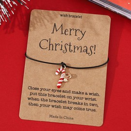 Christmas Bracelet for Girls Women - Christmas Charm Bracelet with Merry Christmas Card, Xmas Gifts Ideas for Christmas Stockings Filler, Present Jewellery Gifts with Christmas Elements, Cane Candy