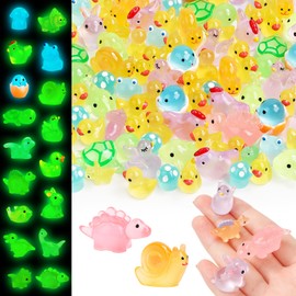 Byffoer Mini Resin Animals, Pack of 129 Mini Luminous Figures, Luminous Miniature Ducks, Luminous Resin for Garden, Landscape, Ornament, DIY Craft Decorations