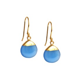 Gempires Blue Onyx Teardrop Dangling Earrings for Women Simple Dainty Crystal Jewelry with Hypoallergenic Gold Plated Hooks Gifts Ideas For Her
