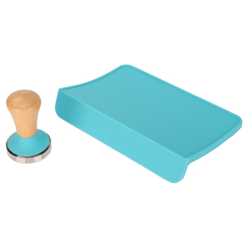 2Pcs Tamping Mat Silicone Coffee Pad with Beech Handle Tamper