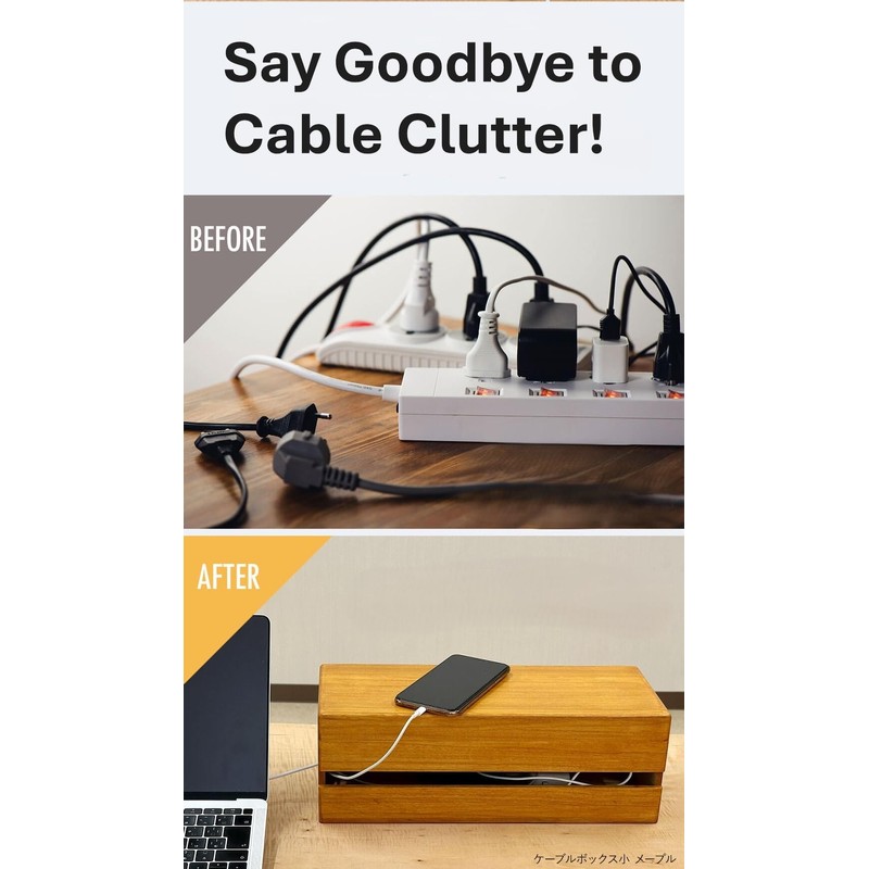 Masuda Paulownia Wood Cable Management Box – Handmade Wooden Cord