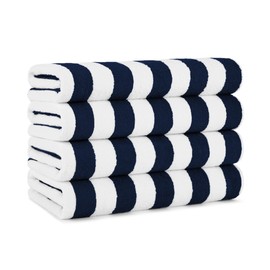 Arkwright California Cabana Stripe Beach Towel - Pack of 4 - Large Soft Quick Dry Cotton Terry Towels Set for Pool, Swim, and Hot Tub, Oversized 30 x 70 in, Navy