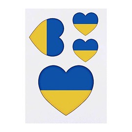 4 x 'Ukraine Flag Love Heart' Temporary Tattoos - Water Resistant, Skin-Safe, Non-Toxic Transfers, Mixed Sizes (TO00058432)