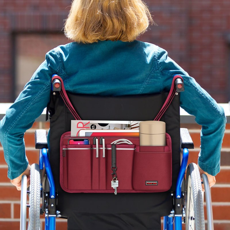 FINPAC Wheelchair Side Storage Bag w/Cup Holder, Wheelchair Armrest Accessories