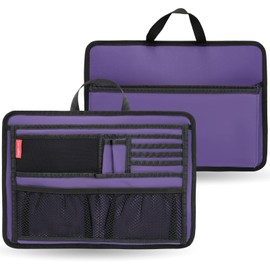 Slim Rugged Organizer Insert for Briefcase Messenger Tote Bag-13 Pockets,Durable Padded Nylon,Handle - Purple
