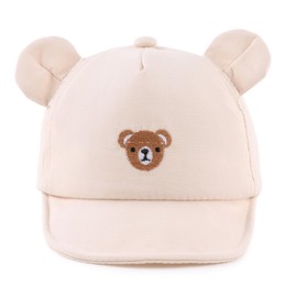 MniJiza Baby Boy Baseball Cap Infant Girls Cute Bear Ear Sun Hat Toddler Adjustable Cotton Cap for Spring Summer (3-24M, Beige)