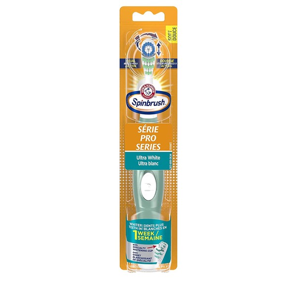 ARM & HAMMER Spinbrush PRO White Battery-Operated Toothbrush – Spinbrush Battery Powered Toothbrush Whitens Teeth in 1 Week- Soft Bristles- Batteries Included