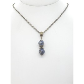 Damenhalskette mit blauem Imperial-Jaspis-Perlenanhänger und antiken tibetischen Bronzeperlen