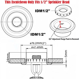 TunaMax (12 Pack) 1/2" IPS Fire Sprinkler Escutcheons 3/4" Adjustment Sprinkler Head Cover Plate Trim Ring Chrome