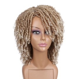 HANNE Dreadlock Wig Short Twist Wigs for Black Women and Men Afro Curly Synthetic Wig (Blond)