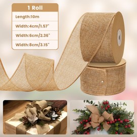 jijAcraft Jute Ribbon 6 cm Wide, 10 m Burlap Vintage Gift Ribbon with Wire, Wired Hessian Decorative Ribbon for Crafts, Bow Knot, Wedding Decoration, Autumn Wreath