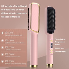 Cepillo Alisador de Cabello Profesional, Aniones Cepillo Alisador con Guantes y 4 Clips, Cepillo de Aire Calient Eléctrico con 5 Ajustes de Temperatura Multifuncional para Hombres y Mujeres (Rosa)