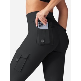 HIGORUN Workout Cargo Leggings with Pockets for Women Hidden Scrunch Butt Lifting Compression Gym Yoga Leggings 4 Pockets Black XL