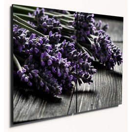 Lavender Sprigs Close-Up Wall Art, A4 Twin Set, 6mm MDF Wood, Colour-Pop Kitchen Décor