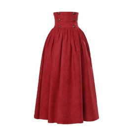 Women's Faux Suede Gothic Skirt Lolita Steampunk Edwardian High-Waisted Walking Skirt (US, Alpha, Small, Regular, Regular, Burgundy)