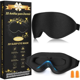 Antifaz para Dormir de Sueño Contorno 3D de Jasinber - Diseño Ergonómico con 100% de Bloqueo de Luz, Lycra Transpirable y Espuma de Memoria, Correa Ajustable - Perfecta para Viajes, Oficina, Yoga y Meditación (Negro)