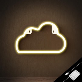 Ganrami Yellow Cloud Neon Sign, USB & Battery Powered Neon Lights, Kids Room Decor for Bedroom, Night Light for Kids, Party & Birthday Decorations