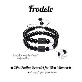 Frodete 2Pcs Zodiac Bracelet for Men Women,8mm Natural Black Onyx Stone Star Sign Constellation Horoscope Bracelet Gifts Aries (Leo)