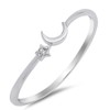 Cute Thin Crescent Moon Star Space Sterling Silver Ring Size