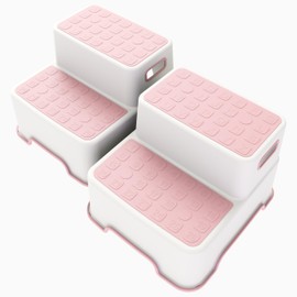 ZLMHYYM Toddler Step Stool for Bathroom Sink, 2 Pack Step Stool for Kids, Plastic Potty Training Toilet Stepping Stools, Child and Baby Lightweight&No-Slip Two Step Stools for Kitchen(Off-White/Pink)