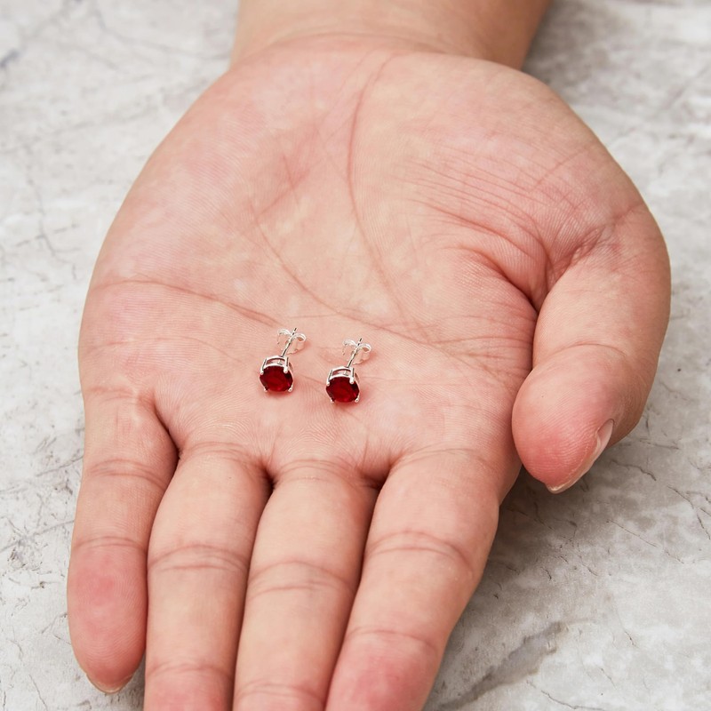 Philip Jones Sterling Silver Dark Red Earrings Created with Zircondia®