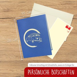 LINPopUp®, Pop Up Card, Bus, Pop Up Birthday Card, 3D Greeting Cards Car, Bus Greeting Card, Birthday Cards, Voucher Holiday, Bus, Blue, N333