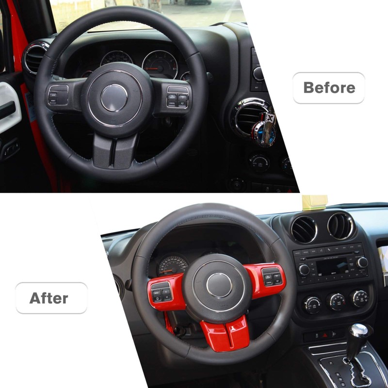 JeCar Interior Steering Wheel Decoration Trim Kits for 2011-2018 Jeep