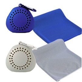 Rajjo Cooling Towel, Set of 2 Colors, Includes Case, Heatstroke Prevention, Carabiner Included, Lightweight, Quick Drying (Blue & Gray)