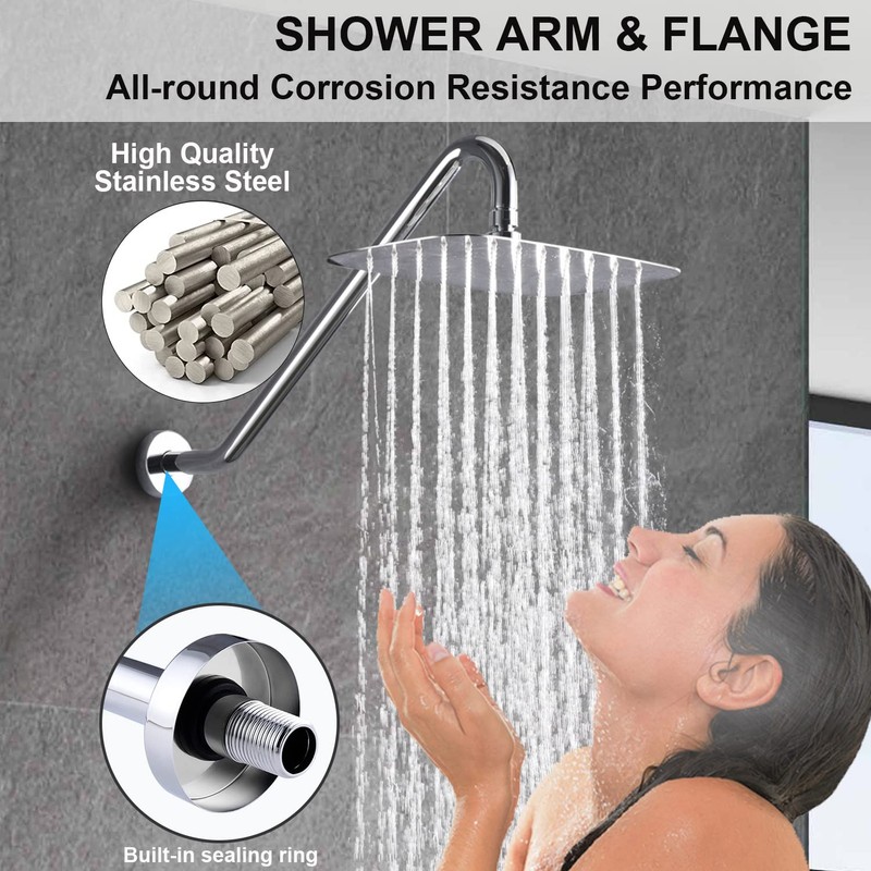 Shower Head Extension Arm with Flange，17 Inch Uvish Stainless Steel