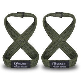 Beastpowergear Figure 8 Strap | Heavy Duty Deadlift Weight Lifting Power Wrist Strap | Weightlifting Powerlifting Shrugs Workout Men Women (Green/Black, Medium 12” (Up to 8.5 Wrist Circumference))
