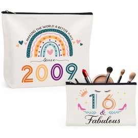 Giftota 16th Birthday Gifts Girl, 2Pcs Rainbow Cosmetic Bags Travel Makeup Bag, Funny 2009 Sweet 16 Gifts for Girls, 16 Year Old Present Ideas